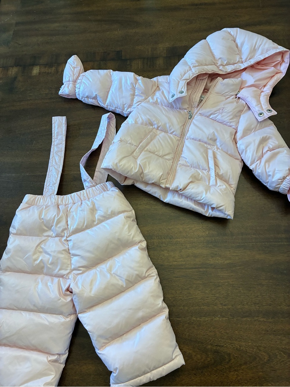 Ralph Lauren Snowsuit 9 Months Baby Girls Quilted 2-Piece Set Mittens Pink